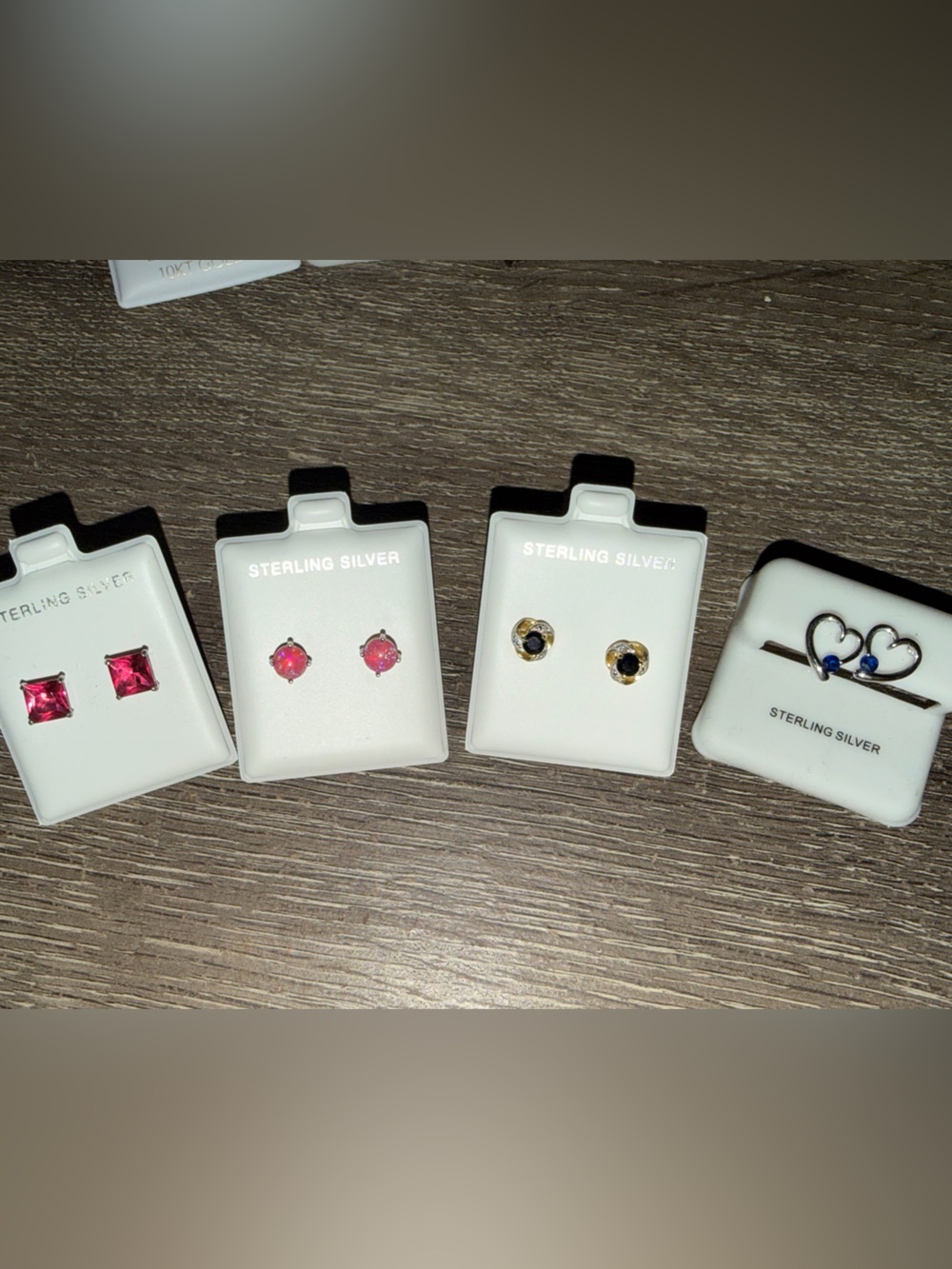 Sterling Silver Pink, Black & Blue Stud Earrings Set